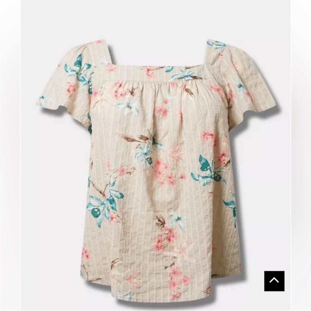 torrid light tan Floral Square-Neck Blouse with flutter sleeve